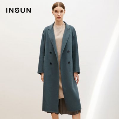 Yinger Enshang mall cùng mùa đông 2019 mới len lông cừu đôi áo len lông cừu nữ giữa chiều dài