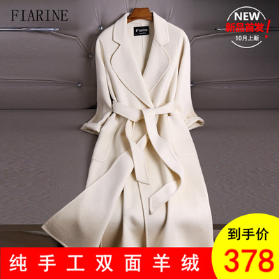 Áo khoác cashmere hai mặt màu trắng nữ dài qua đầu gối 2019 áo khoác len cao cấp mới ra khỏi mùa