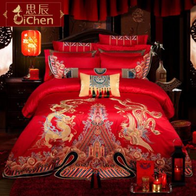 Đám cưới giường cưới bốn mảnh lớn màu đỏ mới cưới phòng cưới bông thêu chăn ga trải giường chăn