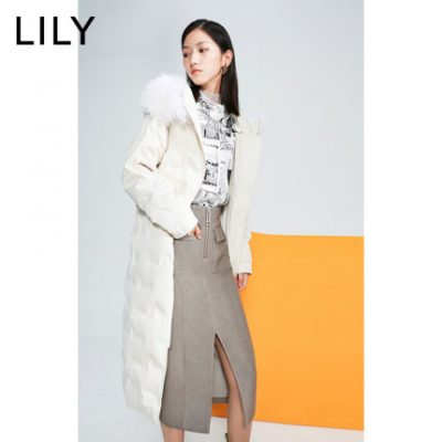 LILY2019 Winter New Women White Duck Down Dày Slim Lông có thể tháo rời Cổ áo dài xuống Áo khoác nữ 1172