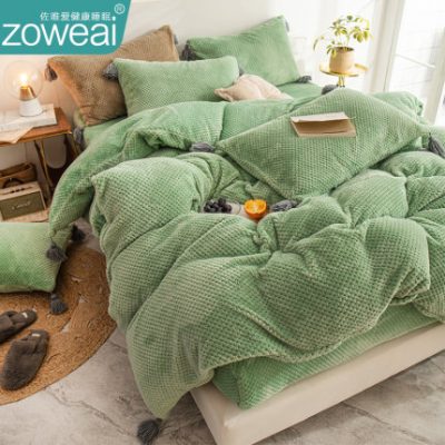 Waff flannel bốn mảnh bộ đồ giường san hô lông cừu mùa đông dày hai mặt chăn chăn lông cừu tấm