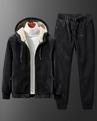 Cộng với áo len nhung nam da cừu dày mùa đông ấm áp da cừu lông cừu nam áo khoác thể thao hai mảnh