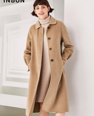 Yinger Enshang 2019 mùa đông mới áo len dài len len cashmere áo khoác len nữ thẳng