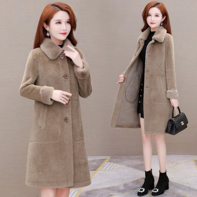 Áo khoác lông chồn cho nữ 2019 mùa đông mới dày len giả lông chồn vàng