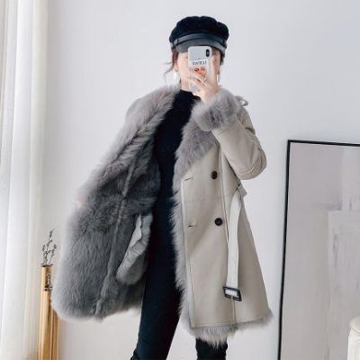 Phần lông giữa của phụ nữ lông xù cho nhà ga châu Âu 2019 mới mùa đông phần giữa thắt lưng bằng da thắt lưng bằng da tất cả trong một