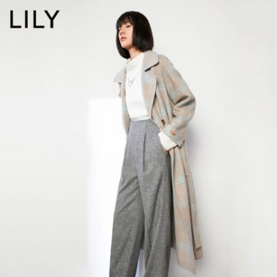 LILY2019 mùa đông mới kẻ sọc lớn kẻ sọc dài hai mặt áo len lông cừu nữ 119420F1511