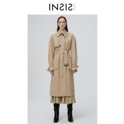 [Môi trường Tencel] INSIS FEMME Lapel Vành đai thẳng Vành đai áo gió dài giữa mùa thu và mùa đông mới