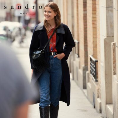 Sandro2019 mùa thu và mùa đông mới của phụ nữ da cừu cổ áo len pha trộn áo khoác len SFPOU00122