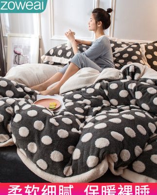 Cationic mùa đông ấm áp san hô lông cừu bốn mảnh dày flannel cừu chăn tấm trải giường nữ