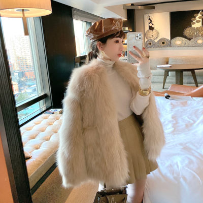 Alice W Flower Flower Home 2019 Mùa thu và mùa đông Mô hình bùng nổ mới của phụ nữ Fox Fur Grass Áo khoác ngắn nữ