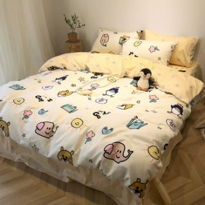 Bộ đồ giường cotton cotton bốn mảnh chăn ga gối đệm sinh viên ba mảnh giường đơn đôi giường màu đỏ