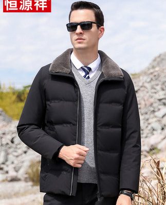 Hengyuanxiang Áo khoác dày mùa đông dành cho nam trung niên Kinh doanh lông cổ áo Daddy Down Jacket Áo khoác mùa đông ấm áp