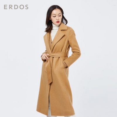 ERDOS mùa thu và mùa đông màu đơn giản ve áo dày dày thắt lưng dài thắt lưng túi phụ nữ áo khoác cashmere