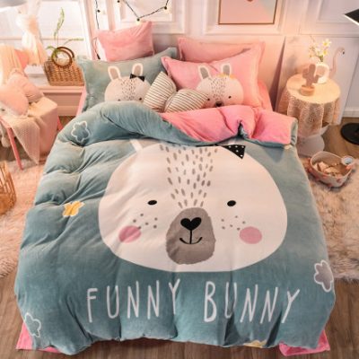 Dày flannel bốn mảnh san hô lông cừu mùa đông 1,8m bộ đồ giường hai mặt lông cừu chăn tấm