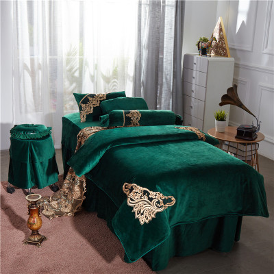 Bộ chăn ga gối đẹp bốn mảnh phong cách Trung Quốc phong cách mới Châu Âu thẩm mỹ viện thẩm mỹ bốn mảnh lông ngắn dày