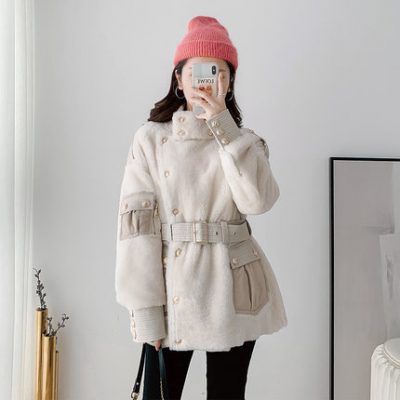 Merino da và len tất cả trong một quần áo nữ 2019 mới đoạn ngắn mùa đông vành đai xe máy thắt lưng lông cừu tiếng Anh lông cừu