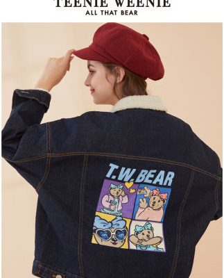 TeenieWeenie gấu 2019 mùa đông mới dành cho nữ áo khoác denim thời trang áo khoác ngắn giản dị