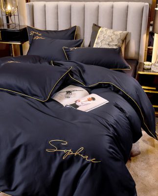 60 Tribute satin sang trọng giường bông bốn mảnh cotton lưới màu đỏ phần phong cách Bắc Âu ga trải giường duvet cover khăn trải giường