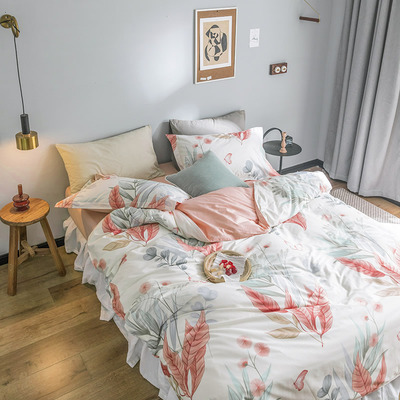 Bông phong cách nông thôn Bắc Âu Bộ bông bốn mảnh bộ bông tấm chăn che chăn 1,5 mét bộ đồ giường ba mảnh