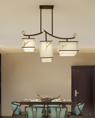 Mới đèn chùm nhà hàng ba đầu phong cách Trung Quốc hiện đại tối giản sáng tạo phong cách Trung Quốc phòng trà nghiên cứu thanh đèn trang trí