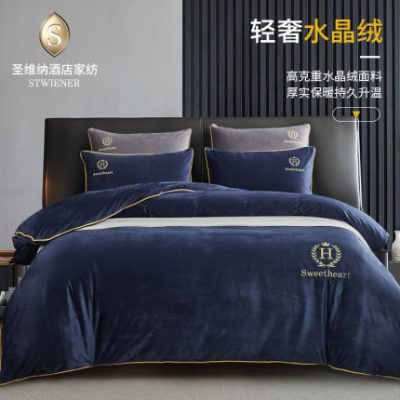 Mùa đông nhung pha lê bốn mảnh phù hợp với nhung dày flannel ngắn nhung sữa nhung nhung nhung bé nhung giường