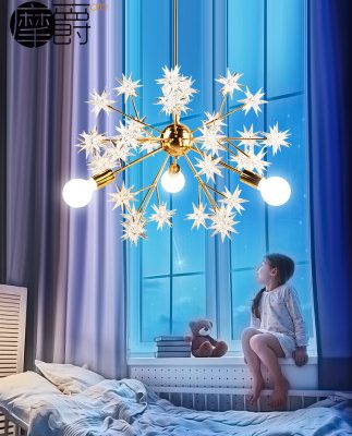 Phòng ngủ Bắc Âu nhà hàng đèn sáng tạo thiết kế ánh sáng sang trọng nghệ thuật ánh sáng sao cô gái in net đèn chùm màu đỏ