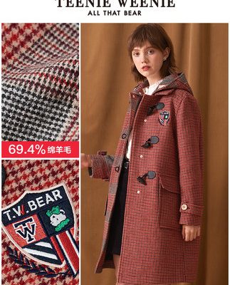 TeenieWeenie Bear Houndstooth Woolen Áo khoác nữ 2019 Mùa đông Áo kẻ sọc mới