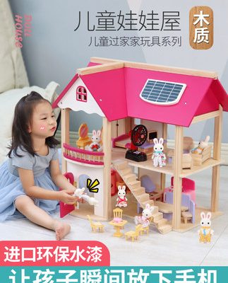 Trẻ em chơi nhà bếp đồ chơi nhà gỗ mô phỏng biệt thự cậu bé và cô gái nấu ăn bằng gỗ nấu ăn cho bé 3-6 tuổi 7