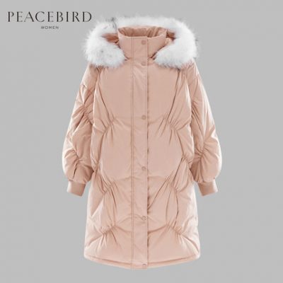 [Giống như trung tâm thương mại] Áo khoác lông màu hồng đặc biệt của Peacebird Women 2019 Mùa đông mới A2AC94416