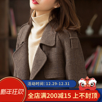 Áo khoác cashmere hai mặt nữ mid-length 2019 mùa đông mới Anh phong cách áo len nữ retro cao cấp được kiểm tra