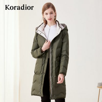 Colette Women's 2019 Winter New Thời trang Trùm đầu dài Áo khoác dài màu trắng nhẹ