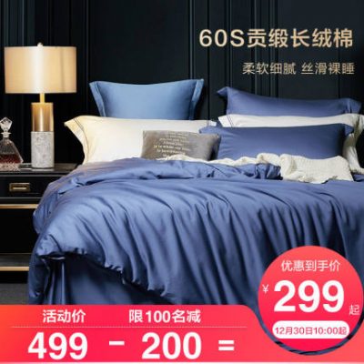 Boyang 60 Cotton dài bốn mảnh cotton nguyên chất theo phong cách châu Âu khỏa thân ngủ satin dày màu rắn mùa thu và bộ đồ giường mùa đông