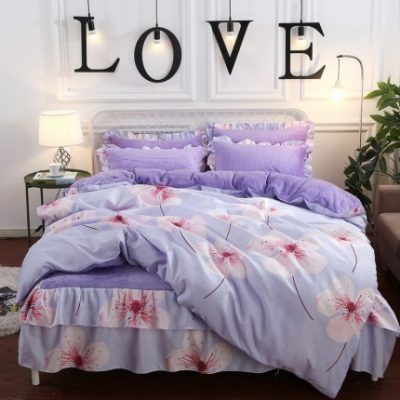 Váy ngủ bốn mảnh nhung san hô dày mùa đông ấm áp nhung Pháp bộ đồ giường flannel quilt cover pha lê nhung