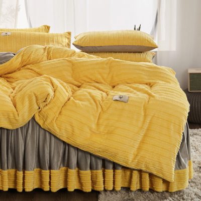 Mùa đông nhung sữa bốn mảnh nhung nhung váy ngủ chăn chăn flannel cộng với nhung dày hai mặt