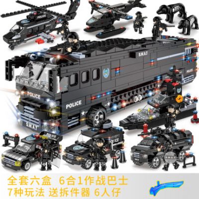 Xây dựng khối lắp ráp lực lượng đặc biệt xe bọc thép cảnh sát trực thăng loạt trẻ em đồ chơi giáo dục cậu bé legao