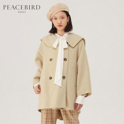 [Giống như trung tâm mua sắm] Trang phục mùa đông của Peacebird Women 2019 Áo choàng cổ búp bê lạc đà A1AA94120