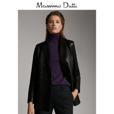 Massimo Dutti Women Fall Winter Black Nappa Suit Blazer 04709809800