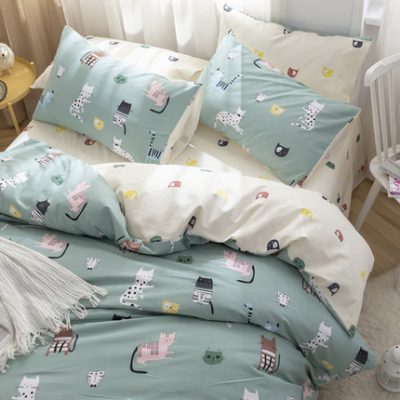 Cotton tinh khiết chà bông bốn mảnh mùa thu và mùa đông dày duvet cover cho hai trẻ em hoạt hình giường hoa đơn giản