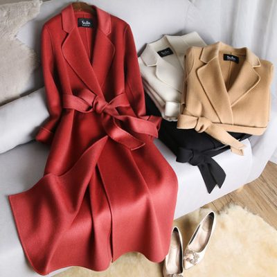 Áo khoác cashmere hai mặt màu đen cho nữ phần giữa dài 2019 phiên bản cao cấp mới của Hàn Quốc của áo khoác len phong cách Hepburn