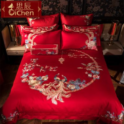 Đám cưới kết hôn bốn mảnh lớn màu đỏ chăn quilt bông cotton mới cưới thêu phòng cưới chăn chăn
