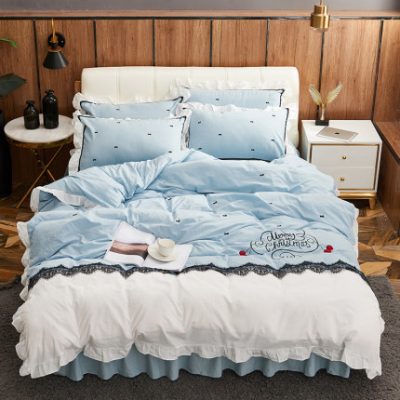 in bông màu đỏ bông rửa bông bộ đồ giường bốn mảnh cô gái trái tim tấm ga giường công chúa chăn giường