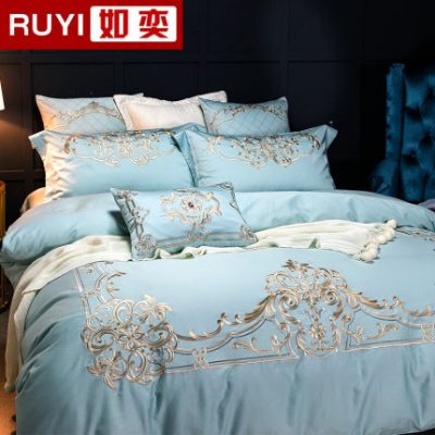 Ruyi Châu Âu thêu satin 60 miếng cotton dài chủ yếu cotton bốn mảnh cotton mùa xuân và mùa thu khăn trải giường chăn ga gối đệm