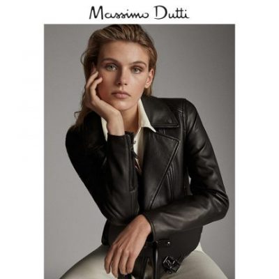 Massimo Dutti New Women New Fall Winter Belt Black Napa Leather Motorcycle Áo khoác da nữ 04702802800