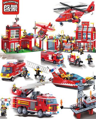 Khai sáng Xe cứu hỏa Tổng hợp Cảnh sát Thành phố Lego Khối xây dựng lắp ráp Đồ chơi trẻ em Brainpower Boy Gift