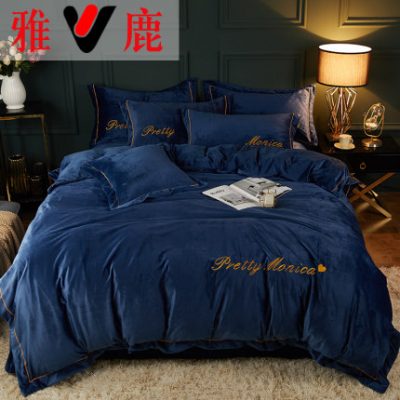 Pha lê nhung bốn mảnh mùa đông san hô lông cừu flannel quilt coverlet dày bộ đồ giường thiên nga ấm áp