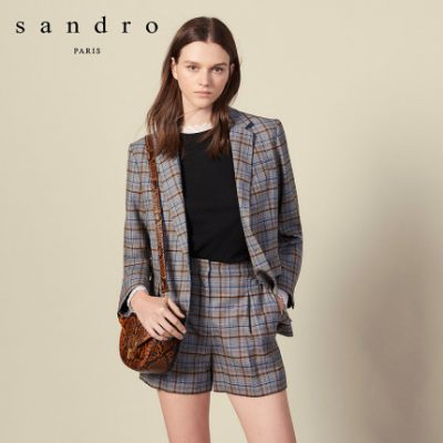 Sandro2019 mùa thu và mùa đông mới của phụ nữ Anh kẻ sọc blazer pha trộn len SFPVE00211