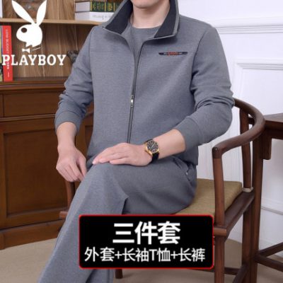 Bộ đồ thể thao nam Playboy mùa xuân và mùa thu áo len trung niên và trang phục thể thao dành cho người trung niên
