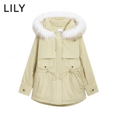 LILY2019 mùa đông mới dành cho nữ parka gió dây rút thắt lưng thả lỏng cổ áo xuống áo khoác 119440D3505