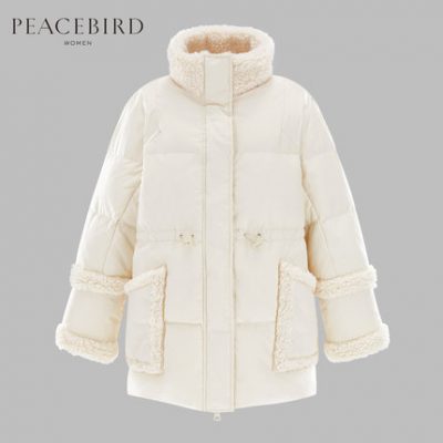 [Giống như trung tâm mua sắm] Peacebird Women Sữa White Eo Stitching Down 2019 Winter New A1AC94457