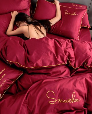 60 Tribute satin thêu cotton đám cưới bốn mảnh lớn màu đỏ mới cưới bông bộ đồ giường tấm chăn